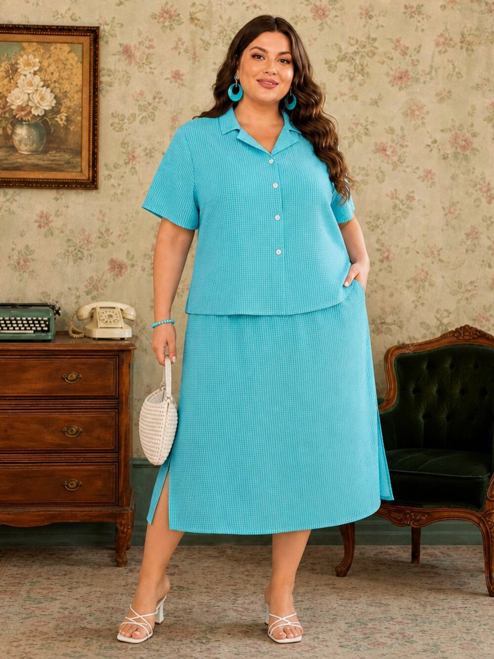 Vintage 70s/80s Lady Dorby Turquoise Two‑Piece Set – Size 20W